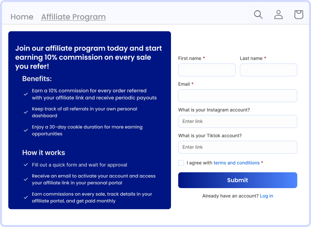 Affiliate program portal