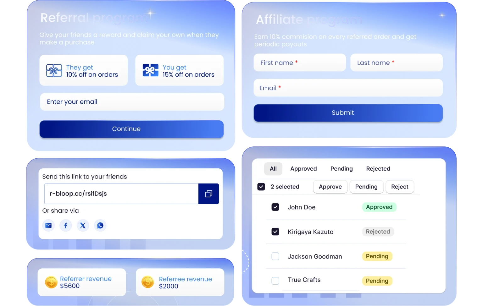 BLOOP referral and affiliate program dashboard