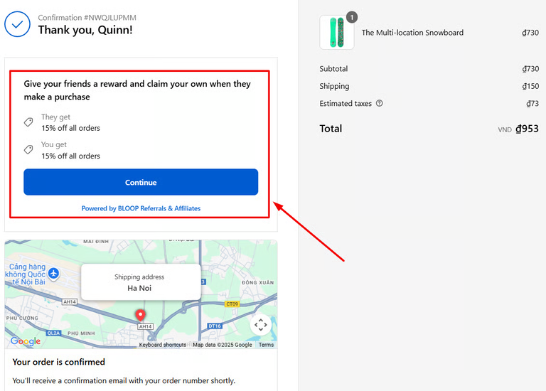 Referral widget on thank you pages
