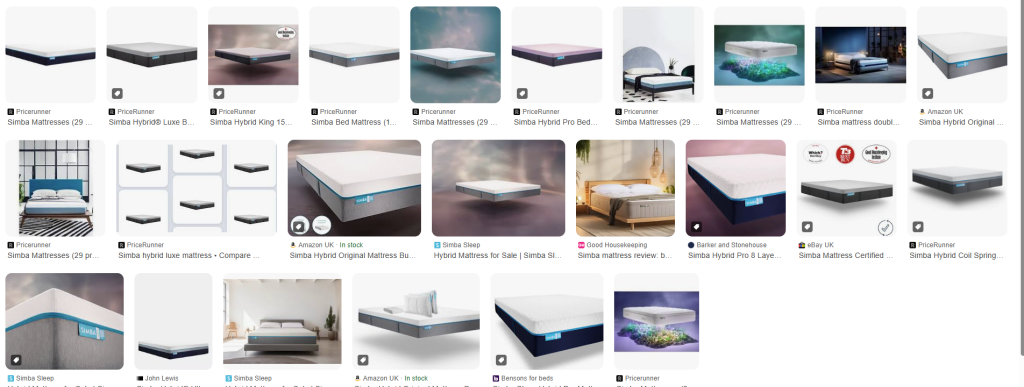 Simba lists on pricerunner