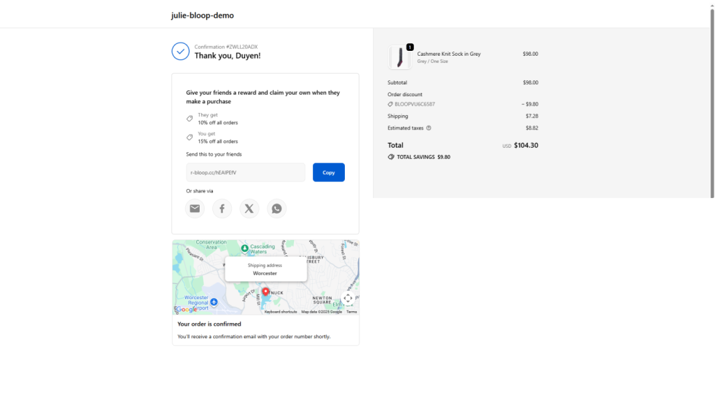 Thank you page popup