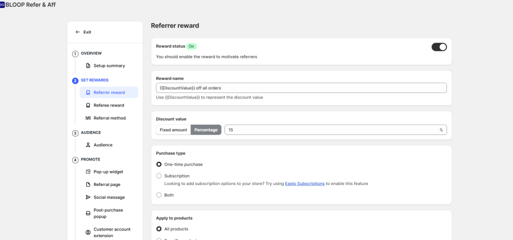 Setup reward on Bloop